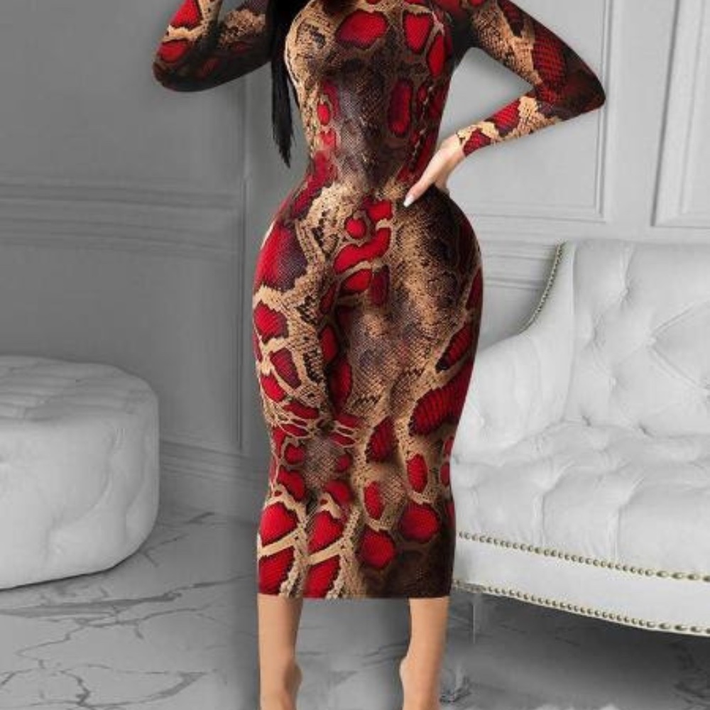 AFTER XMAS SALE!!!  Snakeskin print Long Sleeve Skinny Dress = ONLY MEDIUM LEFT!